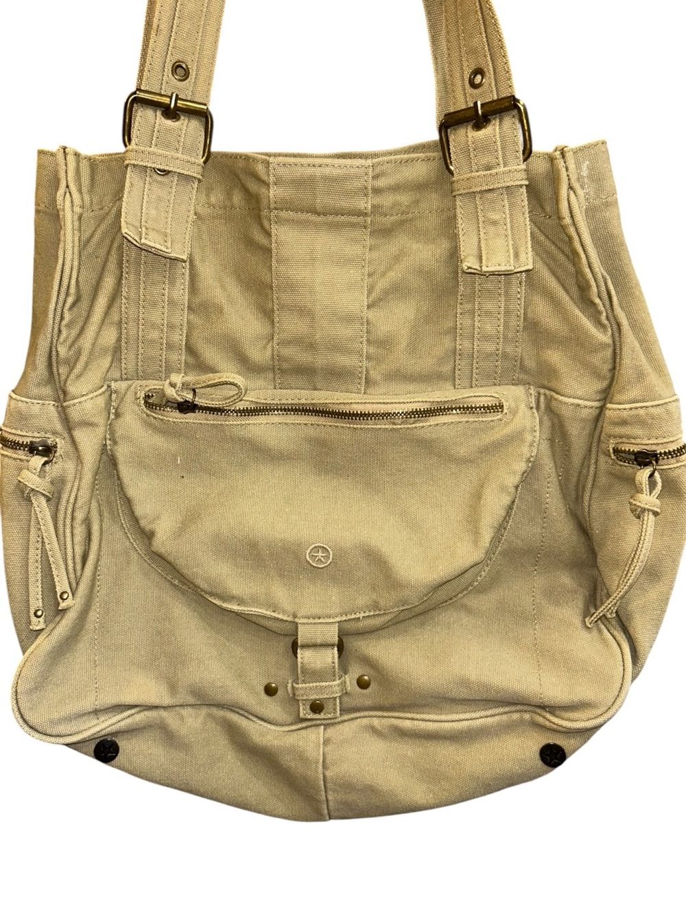 Converse One Star Canvas Utility Tote Shoulder Bag Beige Multi Pocket Large